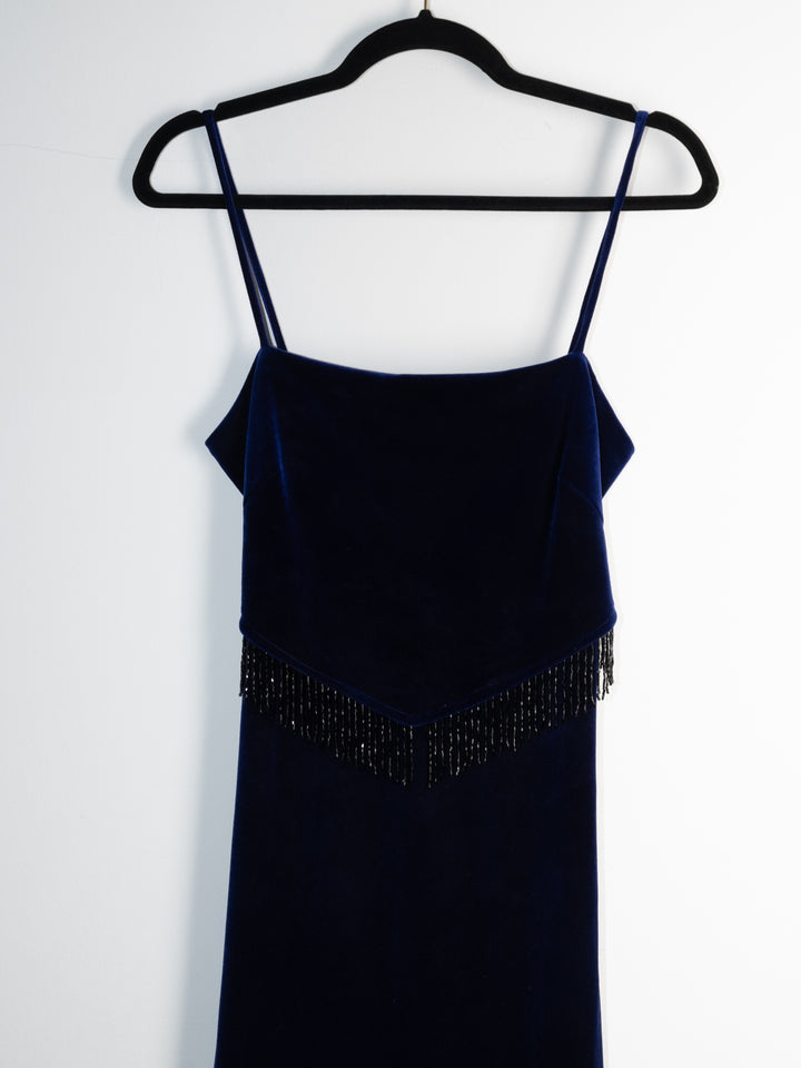 Vintage - Dark Blue Suede Maxi Dress