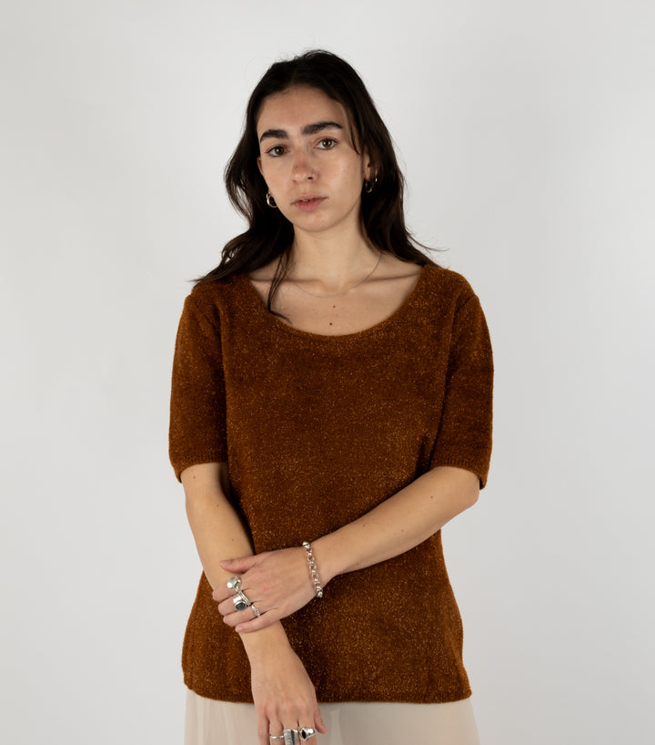 Glittery Camel Knitted Top