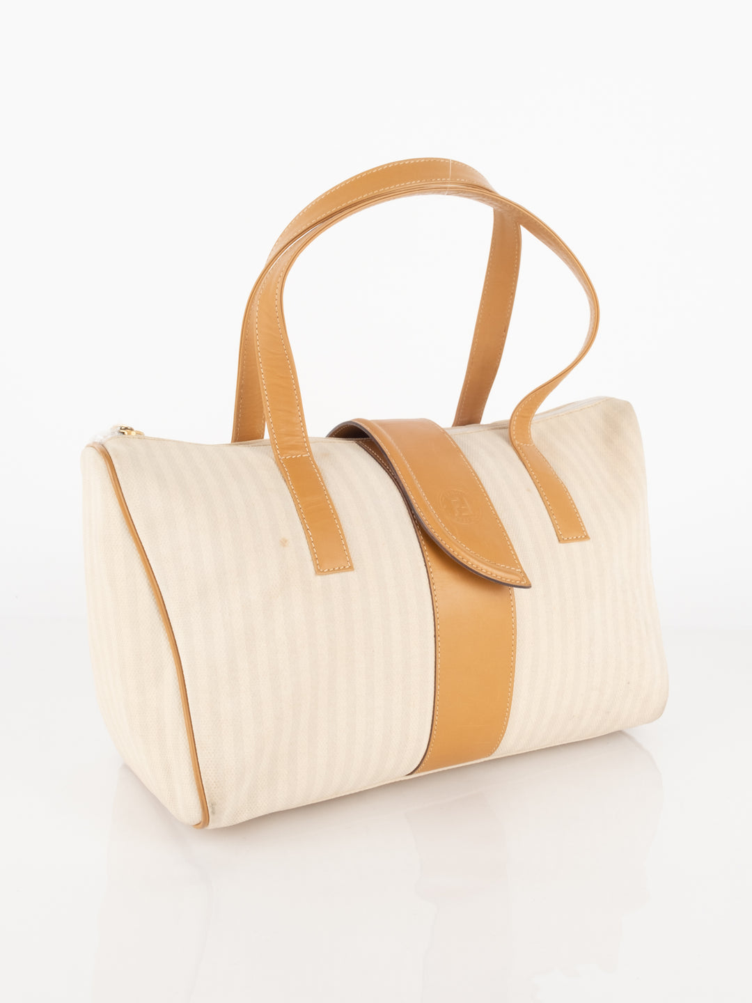 Beige Striped Hand Bag