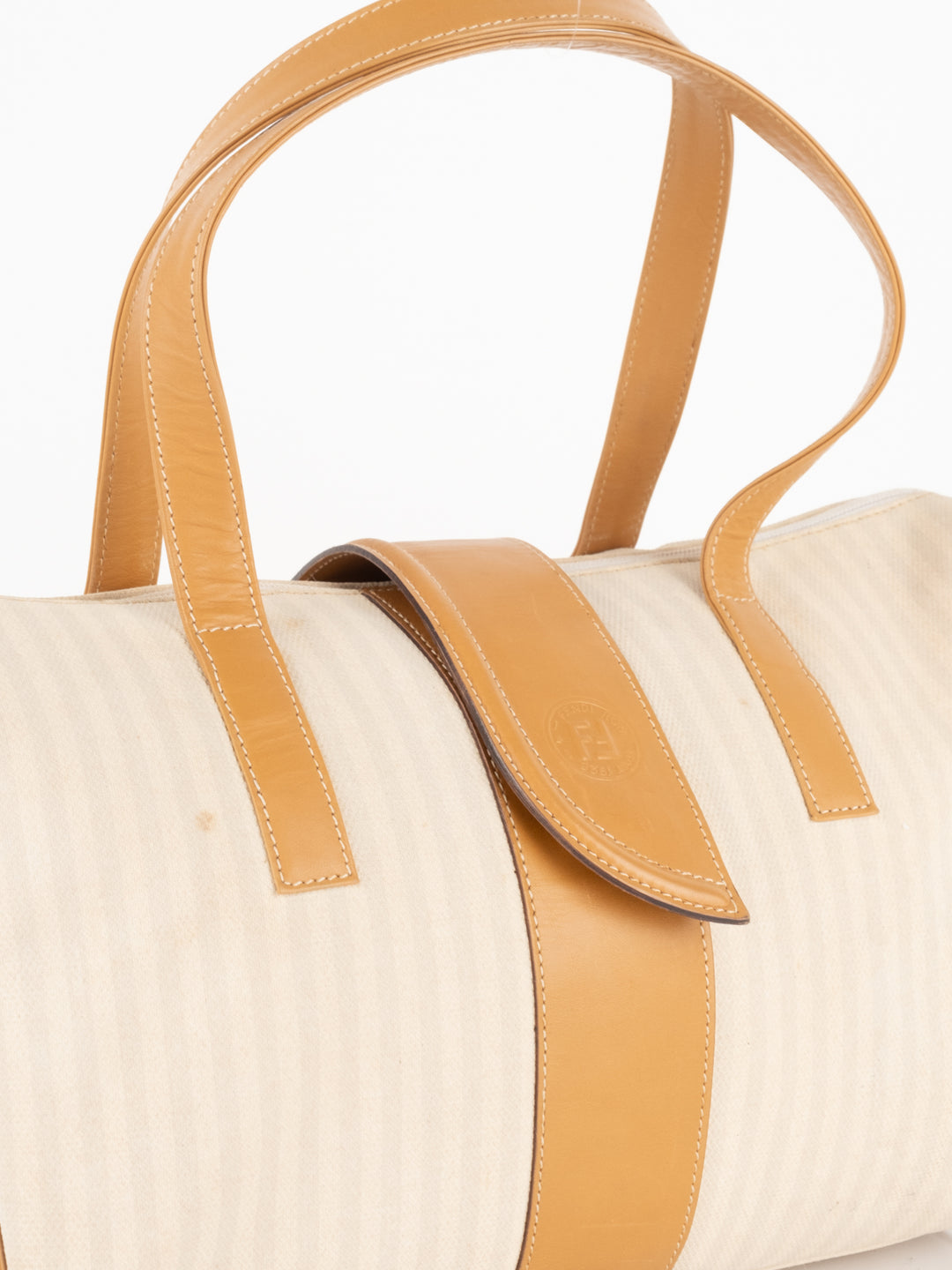 Beige Striped Hand Bag