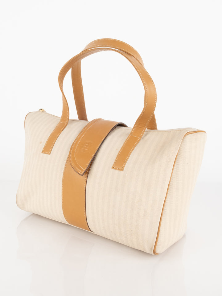 Beige Striped Hand Bag