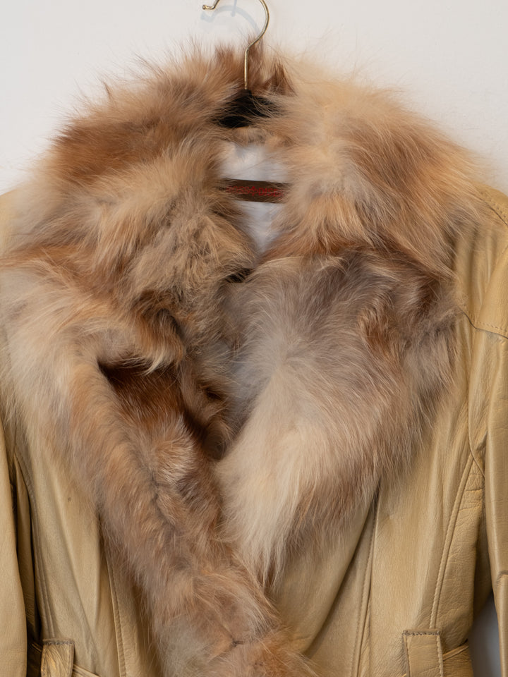 Beige Leathre Jacket with Fur