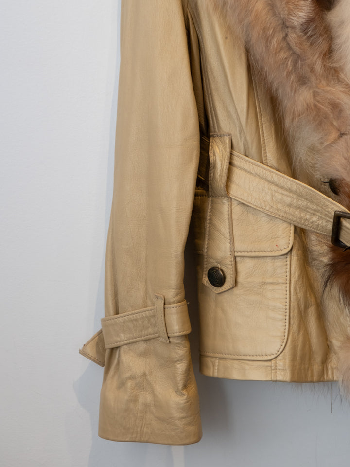 Beige Leathre Jacket with Fur