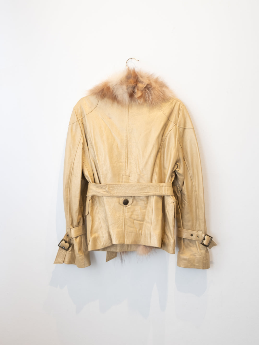 Beige Leathre Jacket with Fur