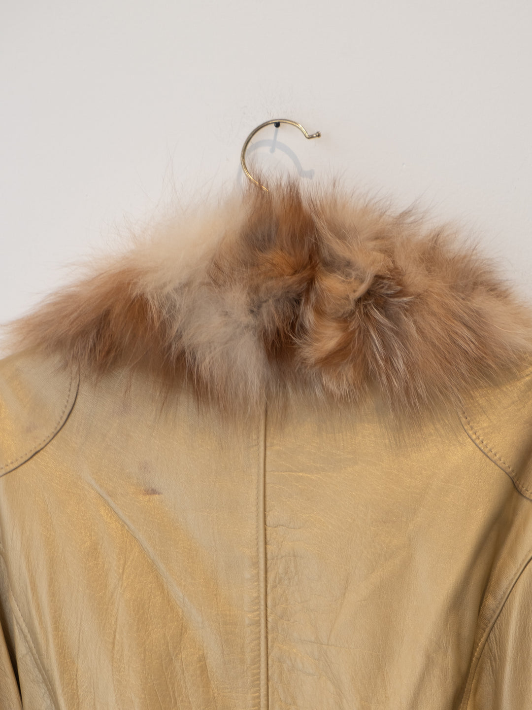 Beige Leathre Jacket with Fur