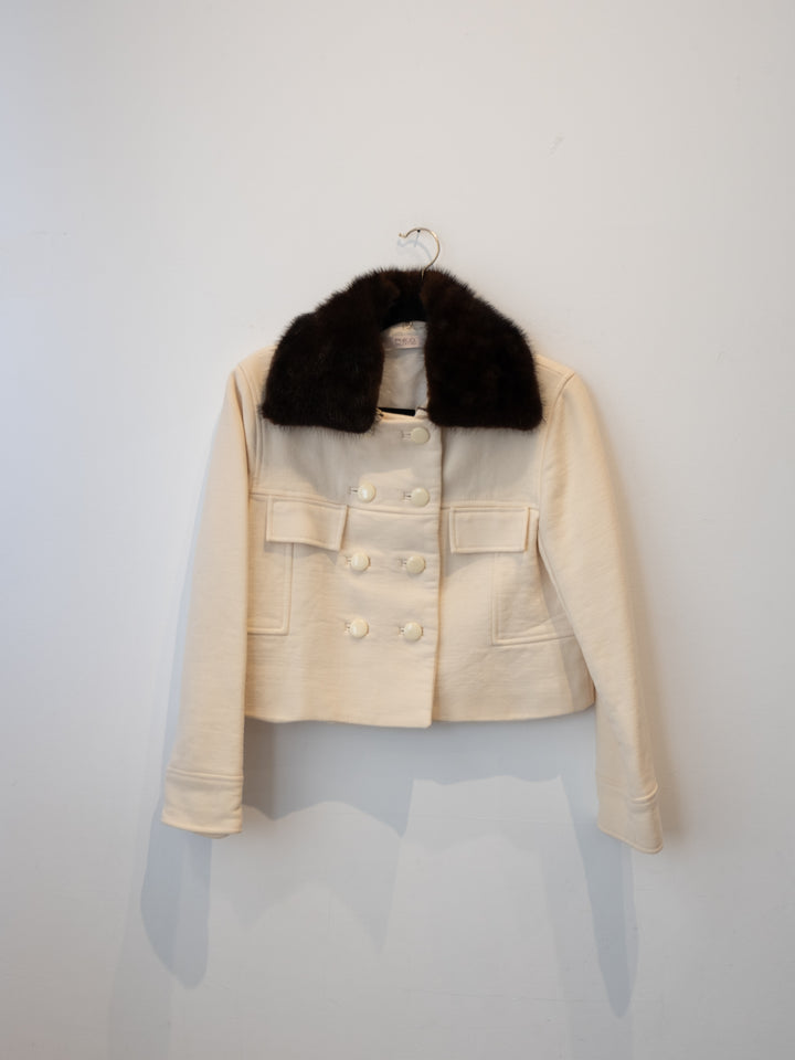 RARE - Creme Crop Jacket Fur Collar