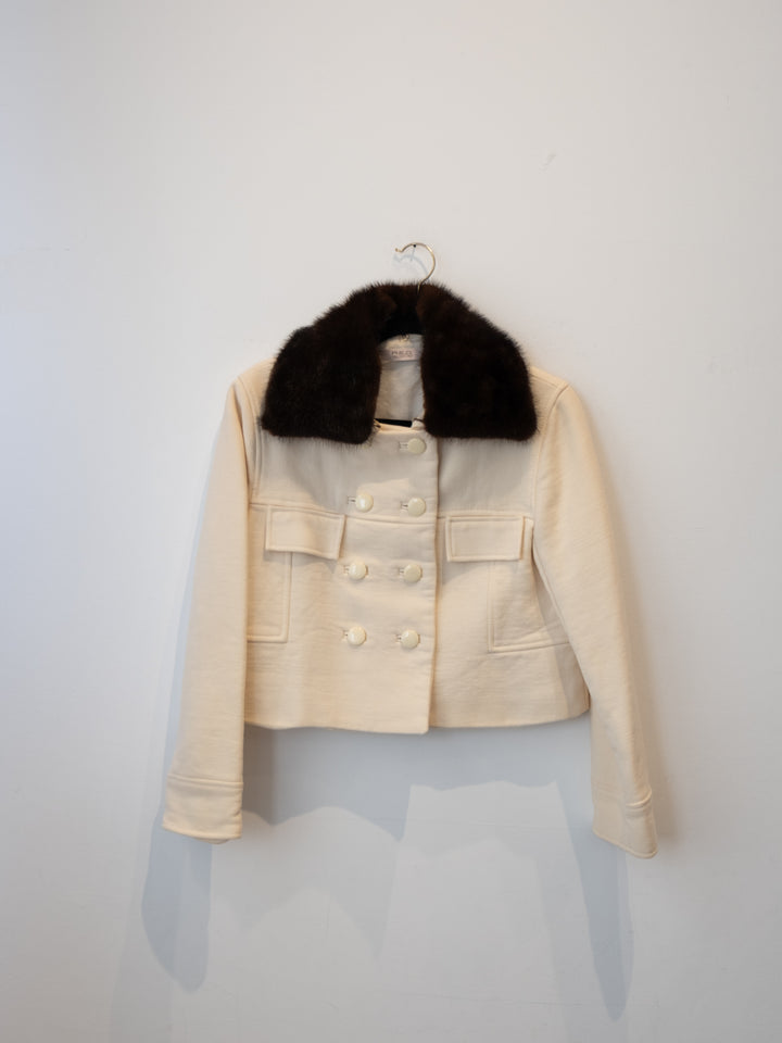 RARE - Creme Crop Jacket Fur Collar