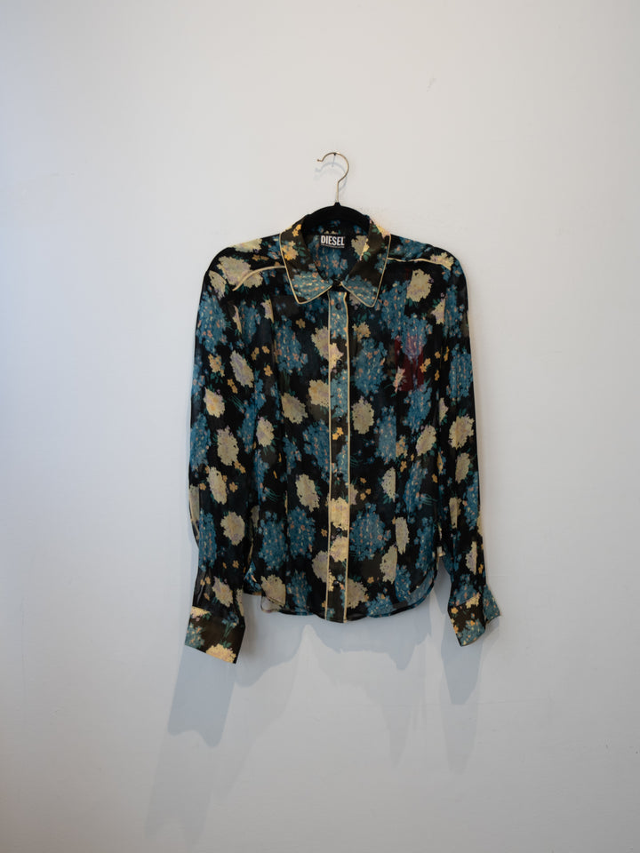 Blue Flowered Buttoned Shirt