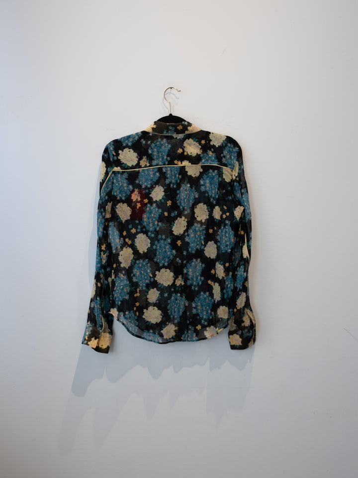 Blue Flowered Buttoned Shirt