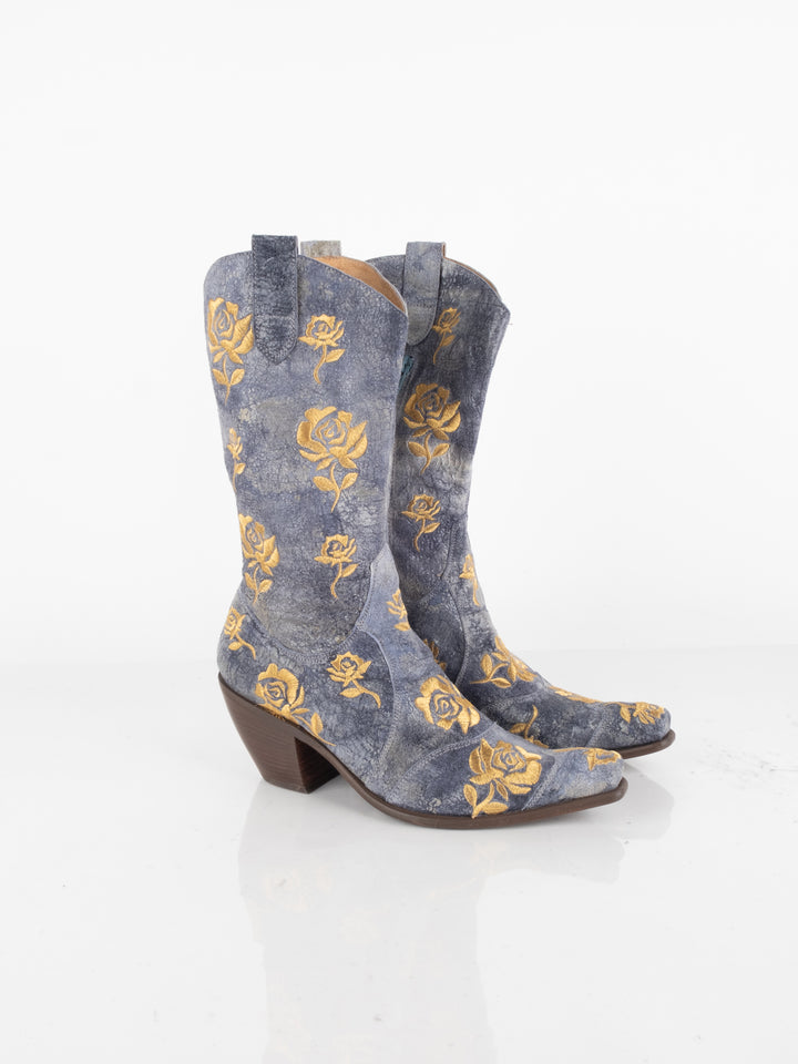 Blue Flowered Boots