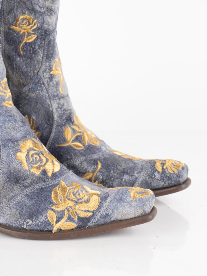 Blue Flowered Boots