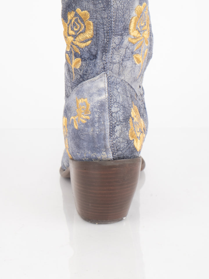 Blue Flowered Boots