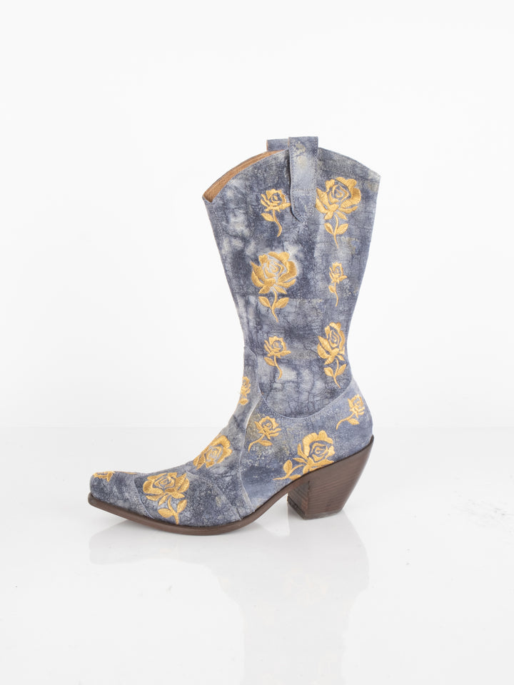 Blue Flowered Boots