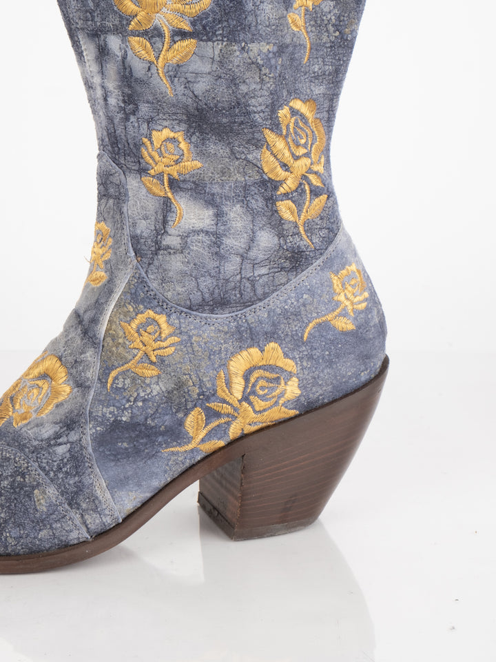 Blue Flowered Boots