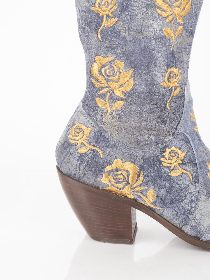 Blue Flowered Boots