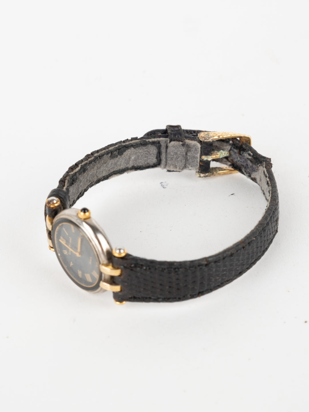 Vintage - Black Leather Gold Watch