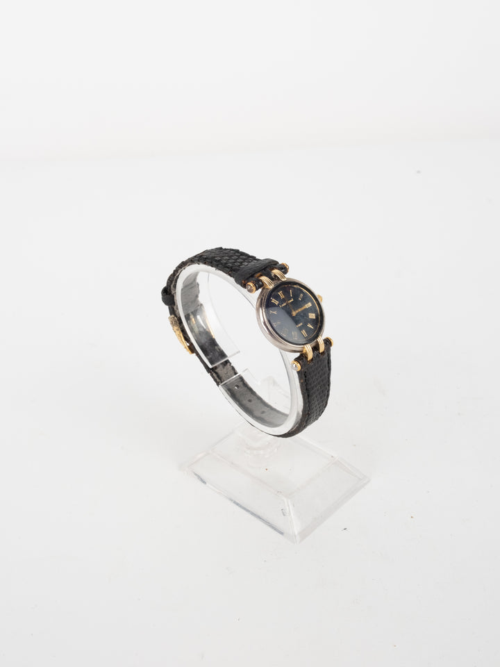 Vintage - Black Leather Gold Watch