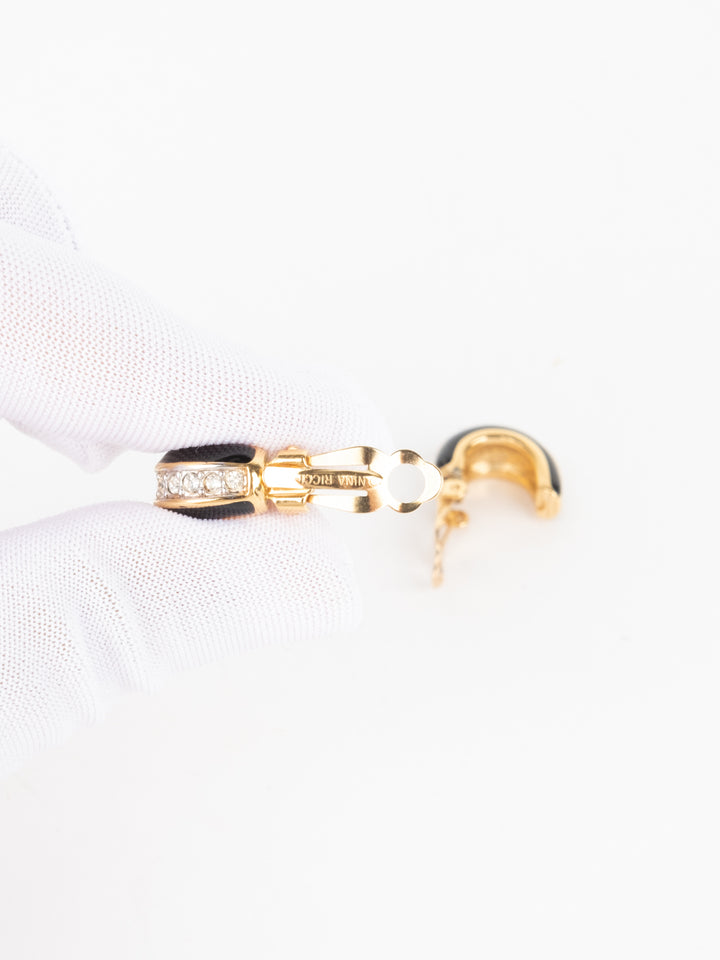 Black Gold Crystals Clip On Earrings