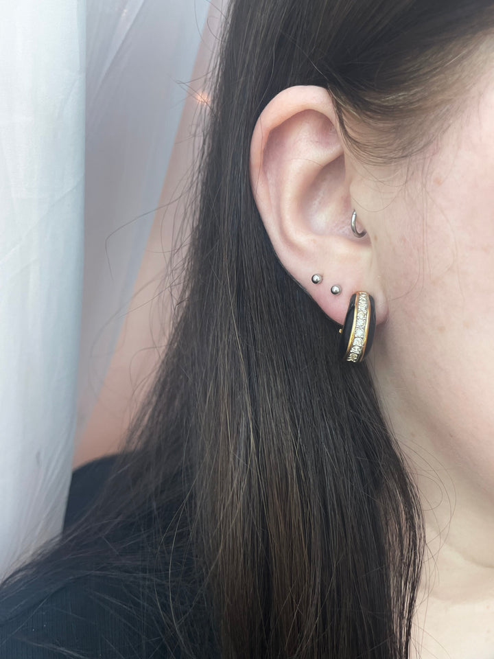 Black Gold Crystals Clip On Earrings