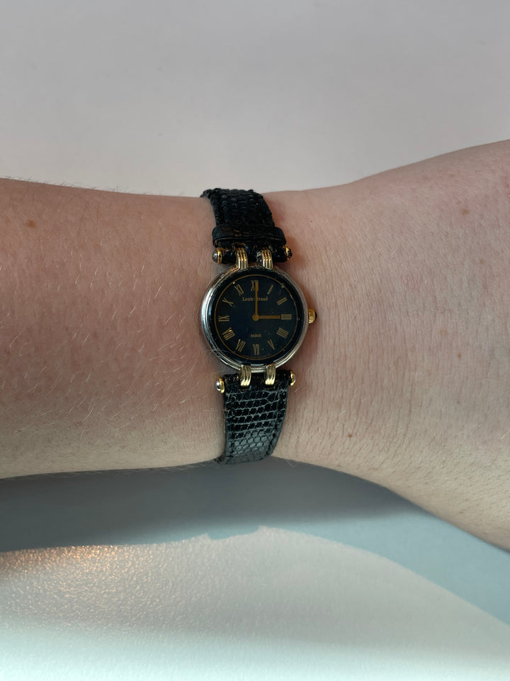 Vintage - Black Leather Gold Watch