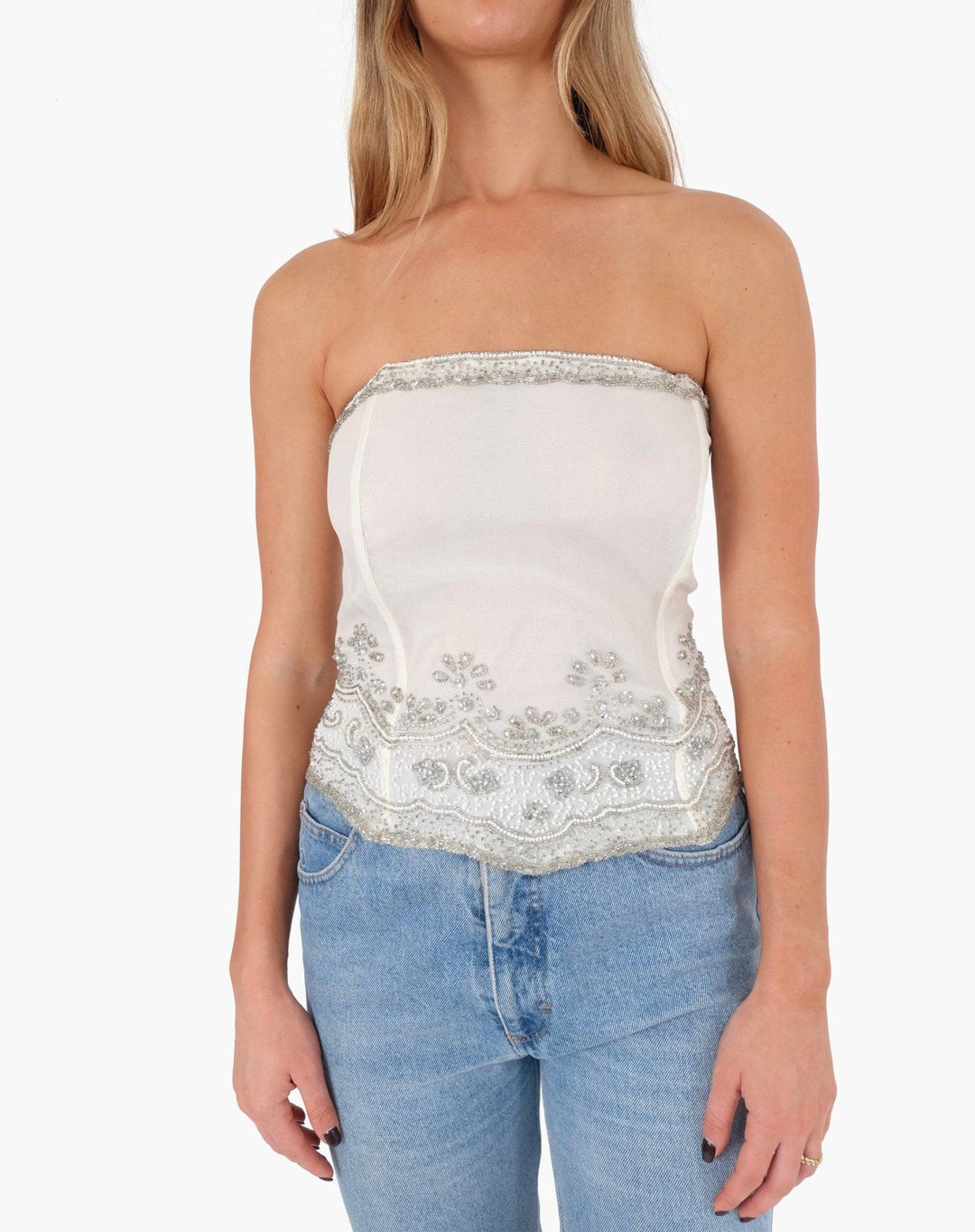 White Sequin Corset Top - Volver